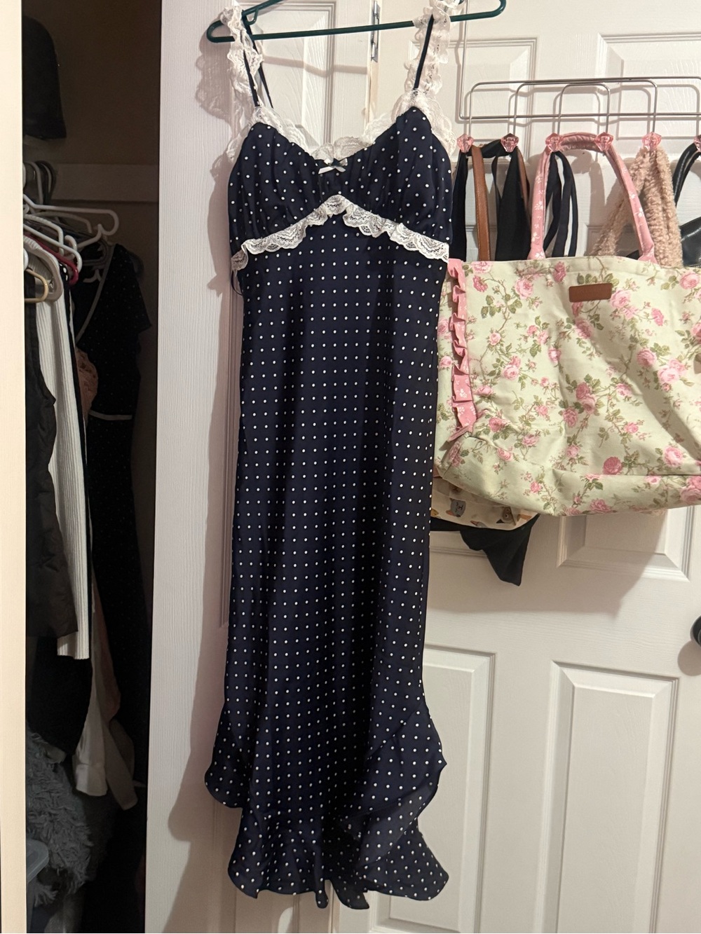 Navy Polka Dot Lace Midi Dress